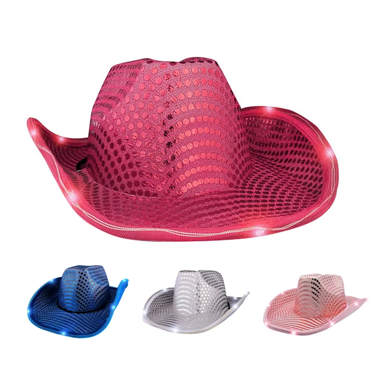 Wholesale Plastic Flashing Glowing Cowboy Cap Neon Decor Cowboy Led Light Up Festival Hats  Party Hats For Adult