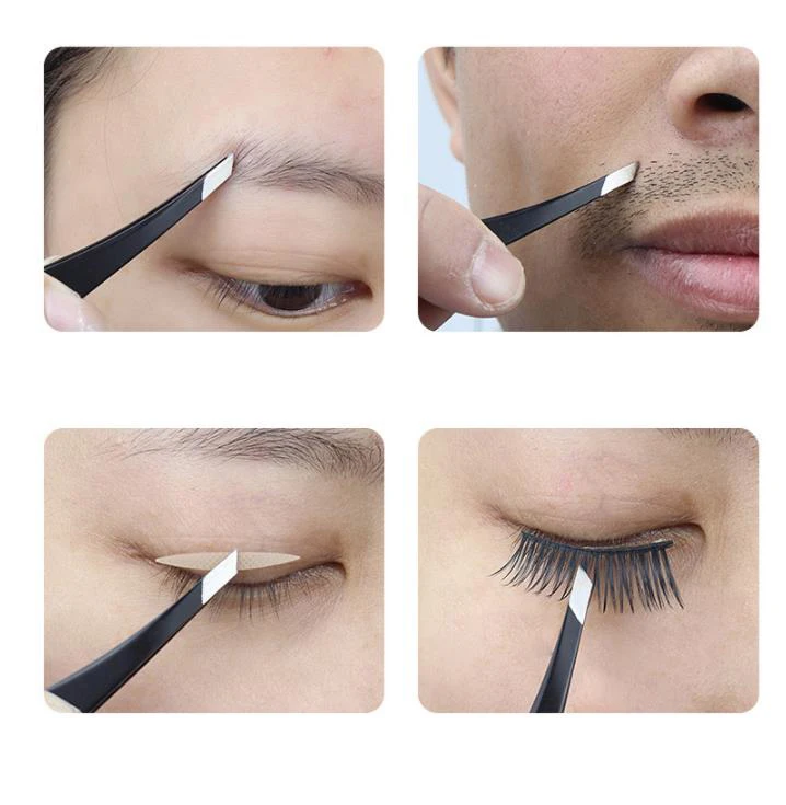 Beauty Makeup Tools Custom Logo Stainless Steel Slant Eyebrow Clip Eyelash Eyebrow Tweezers Set