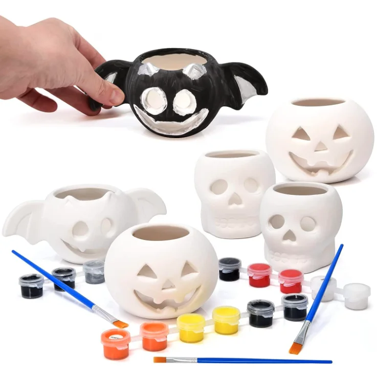 Custom Ready to Hand Paint Christmas Halloween Pottery Ceramic Figurines Statues Ornament Craft for Kids