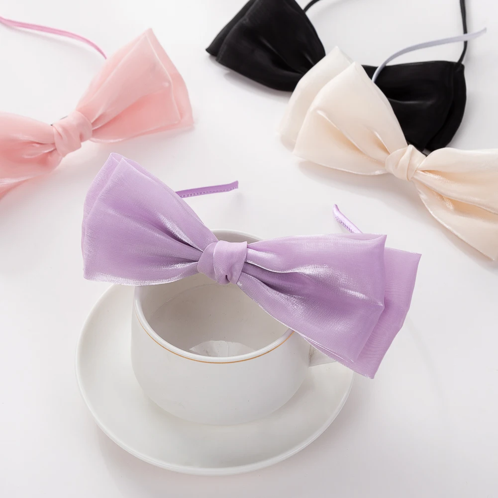 Large Bows Hairband for Women Glitter Gauze Mesh Bows Headbands Bandeau Cheveux Femm For Girl Hair Hoop