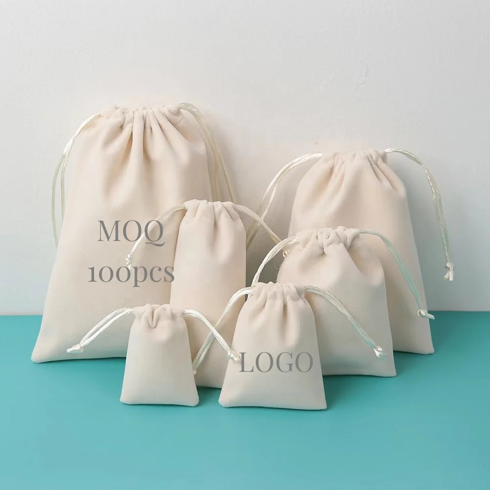 Cheap Custom Logo  Drawstring Velvet Bag Pouch for Jewelry Packaging Pouch