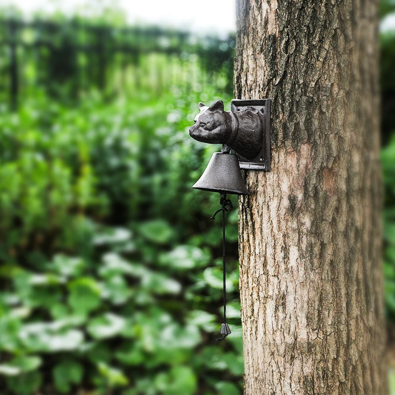 Vintage American Country Cast Iron Cat Head Doorbell | Bell Pendant for Home and Balcony Decor
