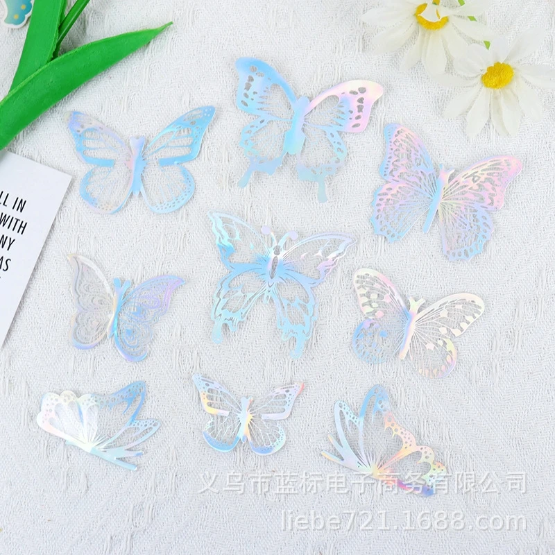 PVC Butterflies Gold / White / Black / Brilliant Color Wedding Birthday Cake Decorations 9PCS Plastic Butterfly