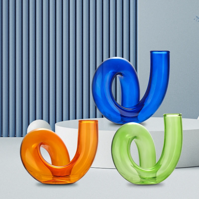 2022 Unique Design Multiple Usage Reused Colored Glass Flower Vases and Candle Holder for Home Decor
