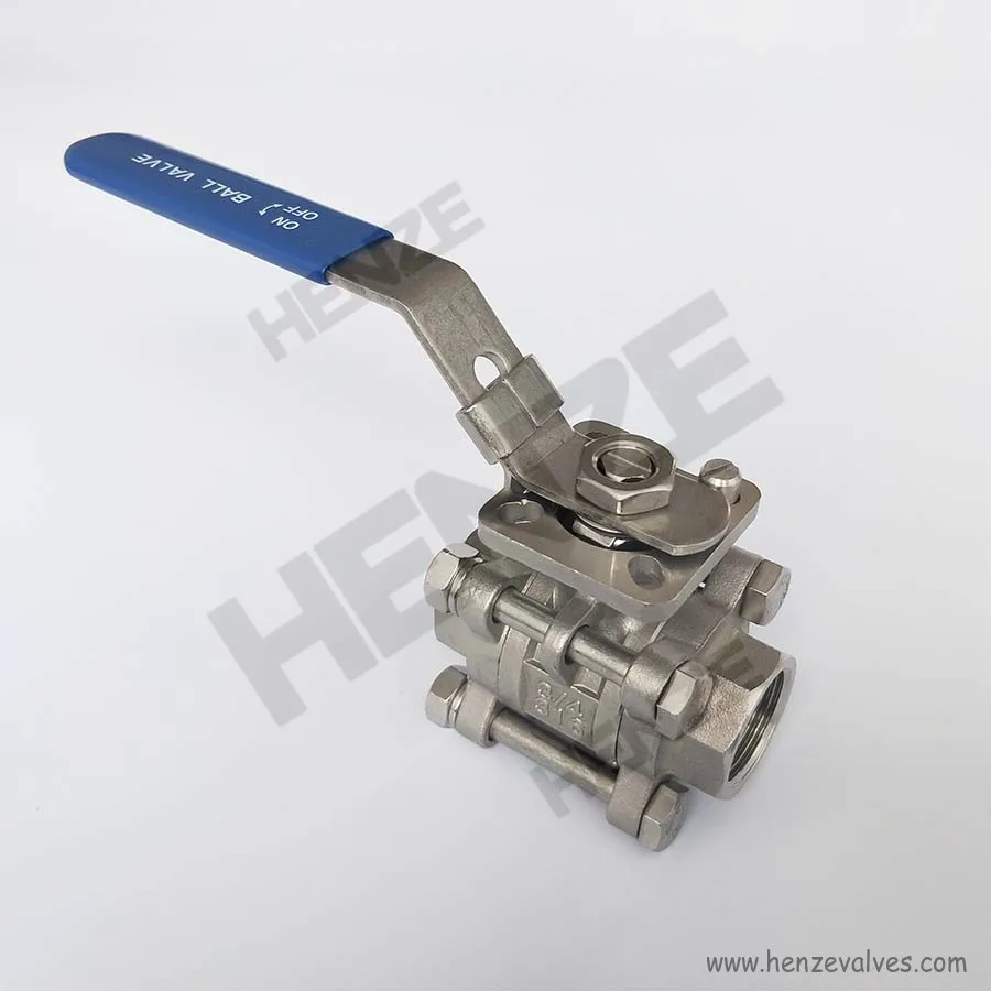 3 pieces Stainless steel Ball Valve with direct mounting pad ISO 5211