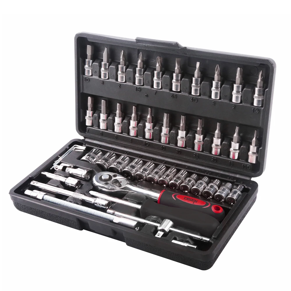 46 Pcs Tools Socket Auto Repair Tool Sets Wholesale Socket Ratchet Wrench Set With Box