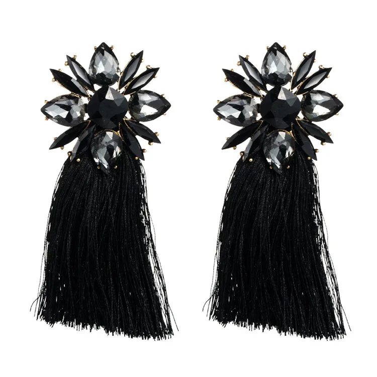 New Glass Drill Flower Long Tassel Earrings For Women Jewelry Wholesale