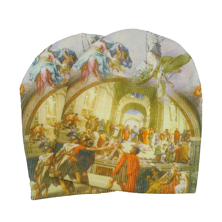 Custom Digital Print Pattern Beanies Skull Cap Cuffless Winter Warm Printing Knitted Beanie Christmas Gift Sublimation Toque