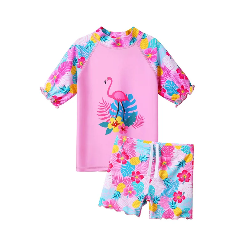 2024 Oem Odm Customized New Short Sleeve Swimsuit Beach Crew-Neck Pullover Boxers Pink Swimsuit Suit