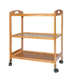 Bamboo Mobile Kitchen Trolley with 4 Lockable Wheels Wooden Storage Organizer Cart Bamboo Kitchen Serving Cart