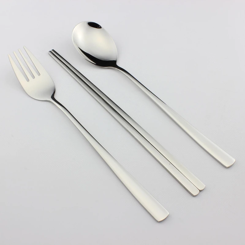 Korean style soup spoon reusable portable  fork chopstick metal stainless steel reusable wedding cutlery set