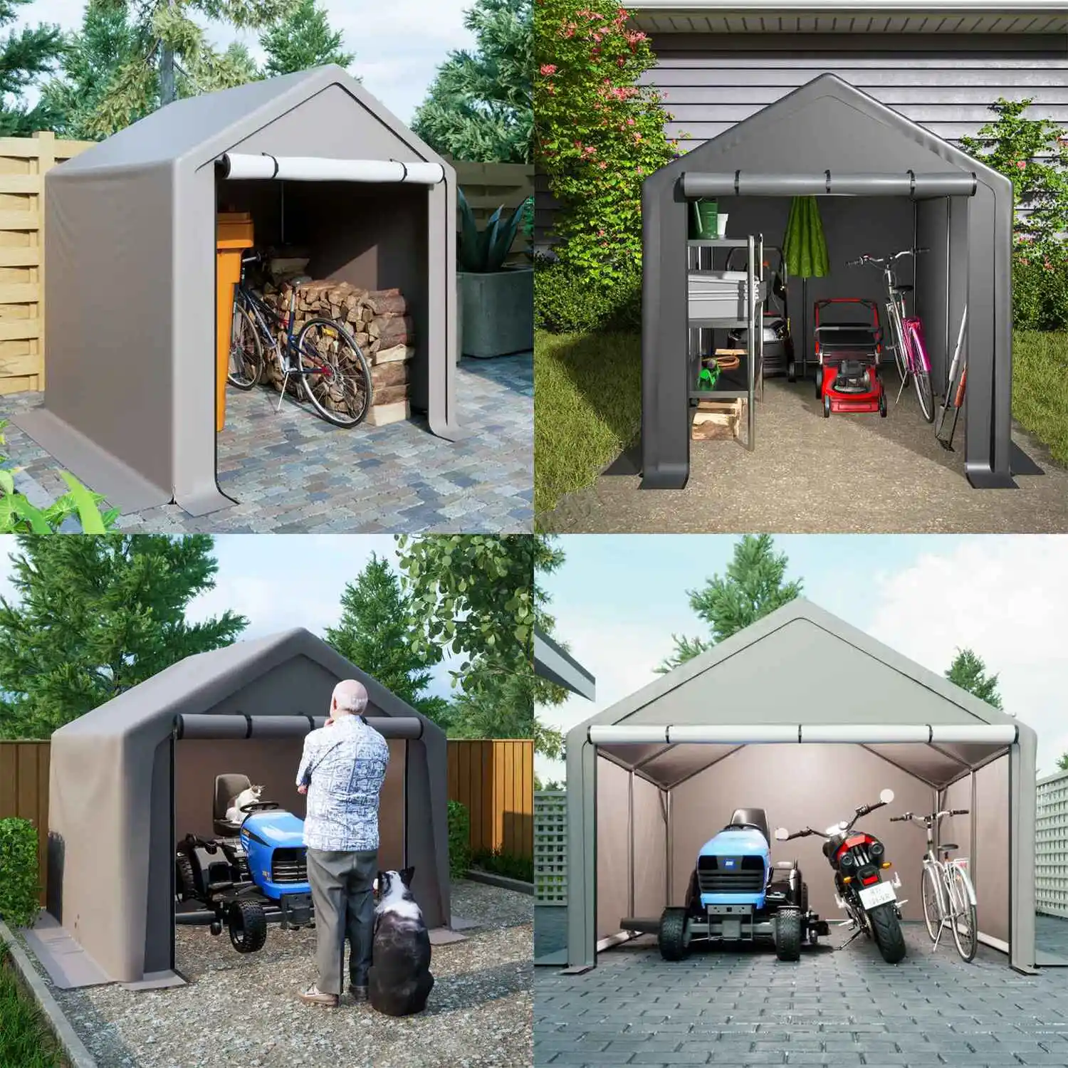 AJUNION 6.2x5.6ft Outdoor Storage Tent Metal Garden Bike Shed for Tools Firewood