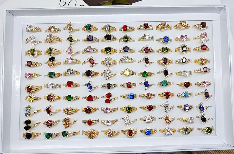 
2021 Wholesale Geometric Stone Mix Style Ring Natural Stone Random Ring Jewelry Color Zircon Crystal Diamond Ring 