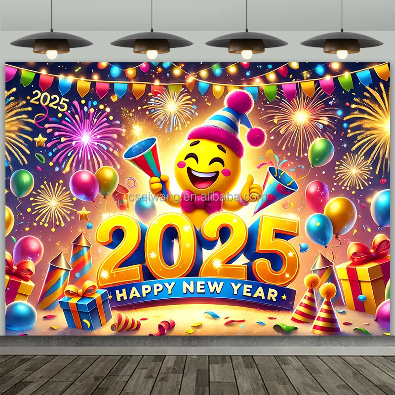 Digital Printing Custom Designed New Year Background Banner Indoor Outdoor Polyester Various Holiday Party Advertising Themes