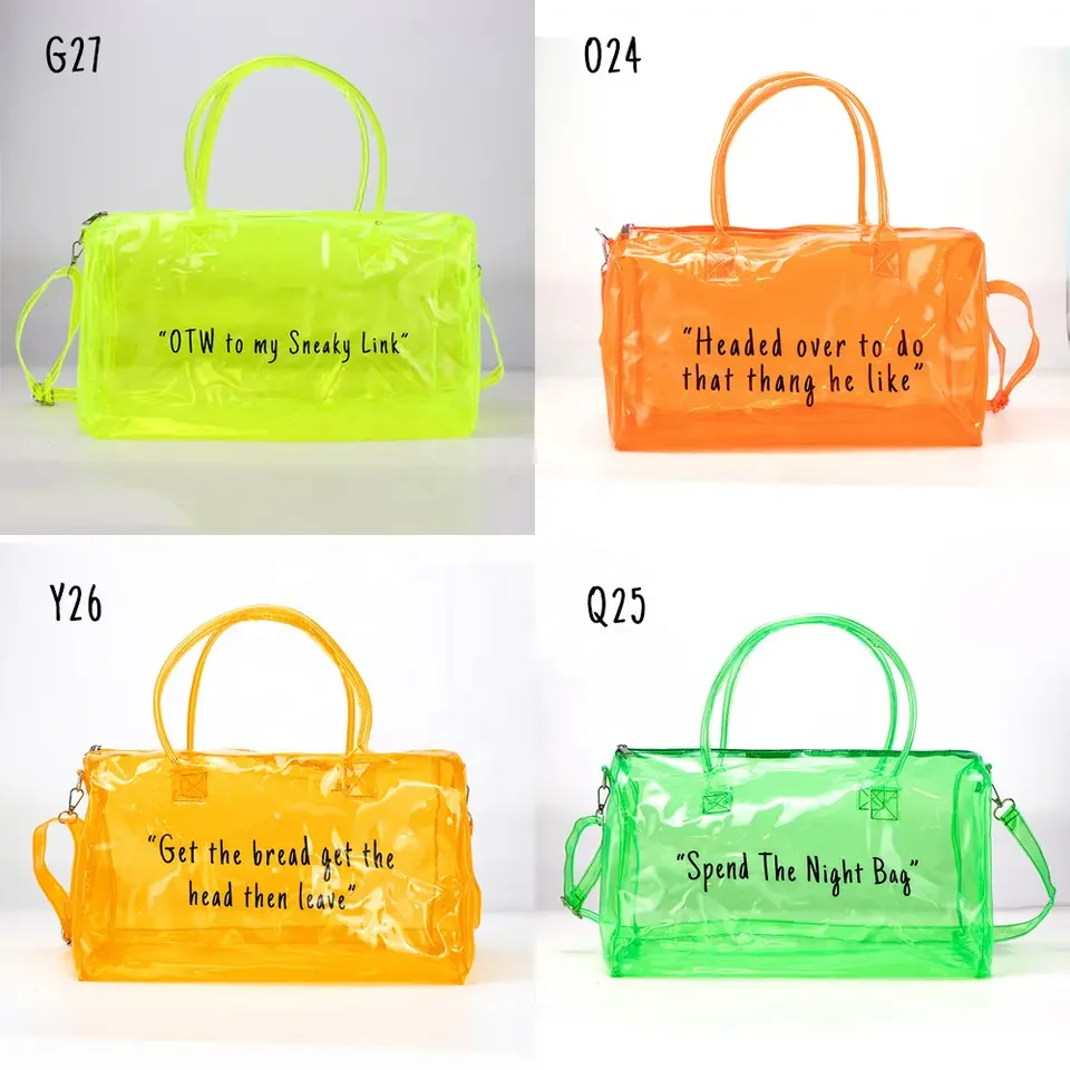 Customize clear handbag Transparent PVC Duffel Bag with Logo Hologram travel bag Pink Duffle spend a night overnight jelly bags