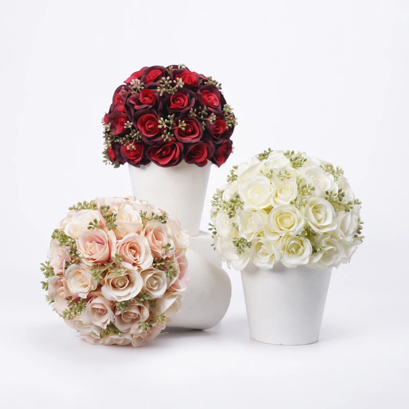 
Artificial Flowers Bonsai Hemisphere shape height 18cm Faux Rose with paper pot 