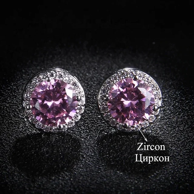 Luxury Fashion Small  Round Stud Earrings Cute Silver Color Wedding Earrings Boho Double Zircon Stone Earrings For Women