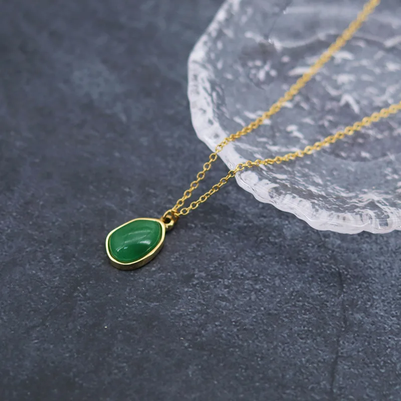 Irregular Geometric Green Aventurine Pendant Necklace 18k Gold Titanium Steel Purple Crystal Charm Necklaces Natural Stones