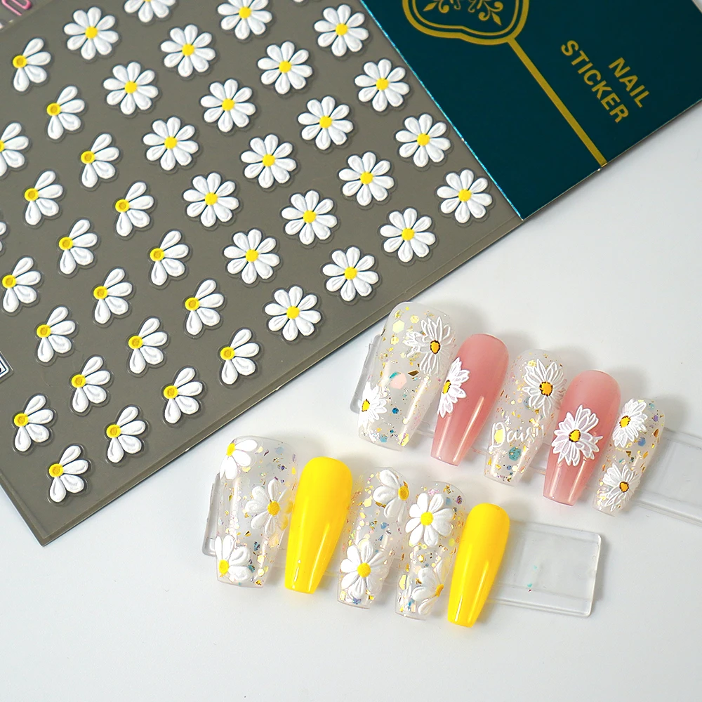 Flower Nail Art Stickers Decals Floral Daisy Nail Decals Spring Summer 3D Self-Adhesive Nails Sticker