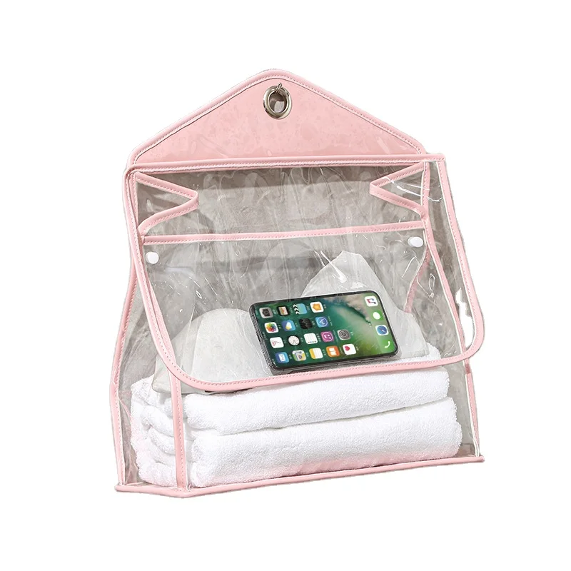 Clothes Towels Waterproof Bathroom Toiletry Organizer Bag Clear PVC Wall Phone Hanging Storage Bag