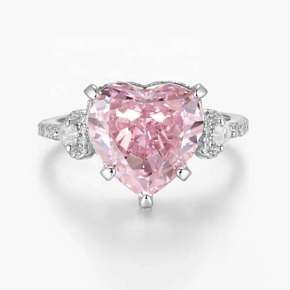Классический 7Ct розовый бриллиант синтетический Циркон девушка кольцо 925 стерлингового серебра и Платиновое покрытие