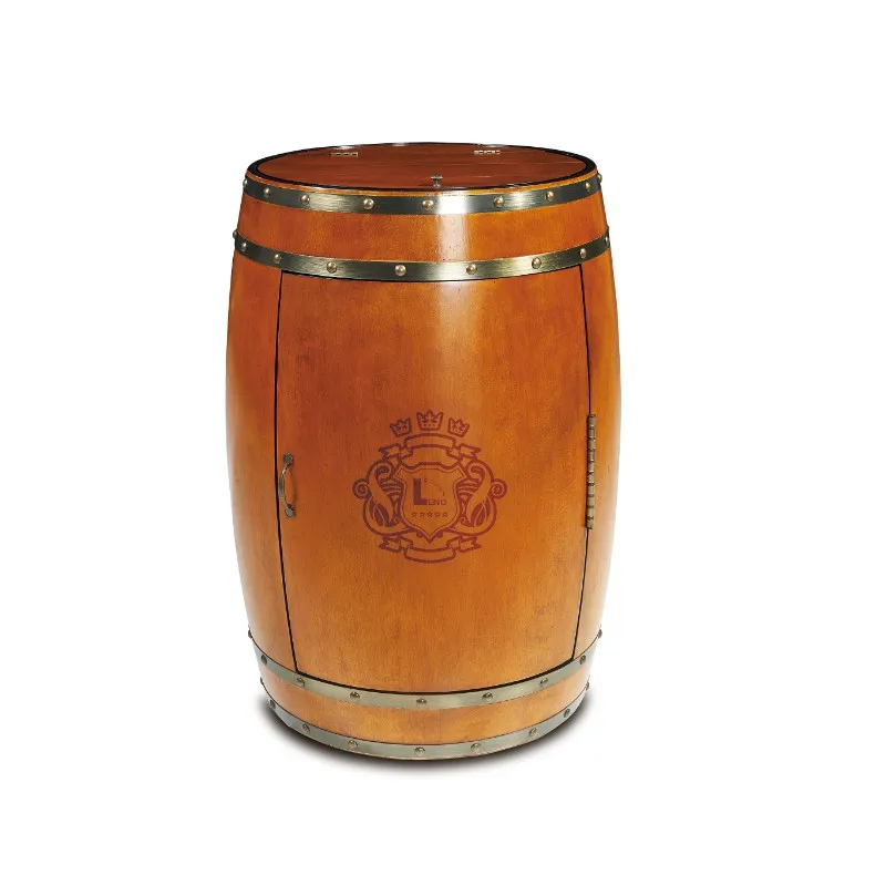 
Vintage Barrel Style Oak Solid Wood Wine Refrigerator Electrical Cooling Cabinet 