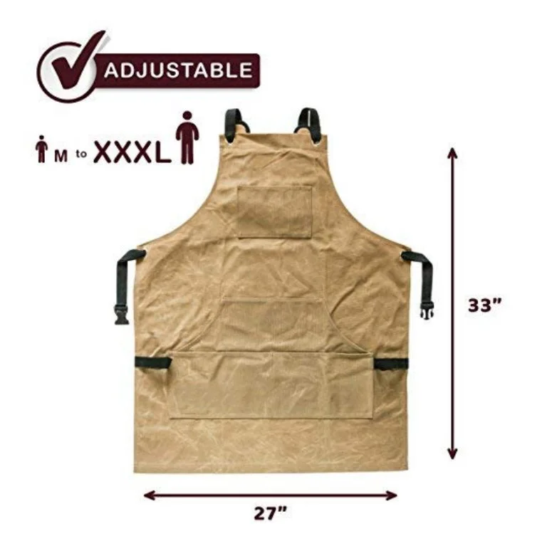 Waxed Canvas Workman Engineers Carpenter Apron With Waterproof Function, Soft and Ventilated Suit for Kitchen, Garden, Pottery