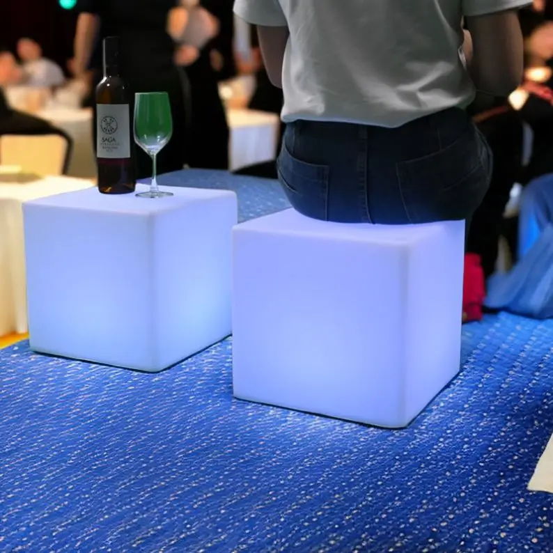 Outdoor party lounge led furniture rechargeable nightclub illuminated plastic furniture set cube led table led chairs lighting