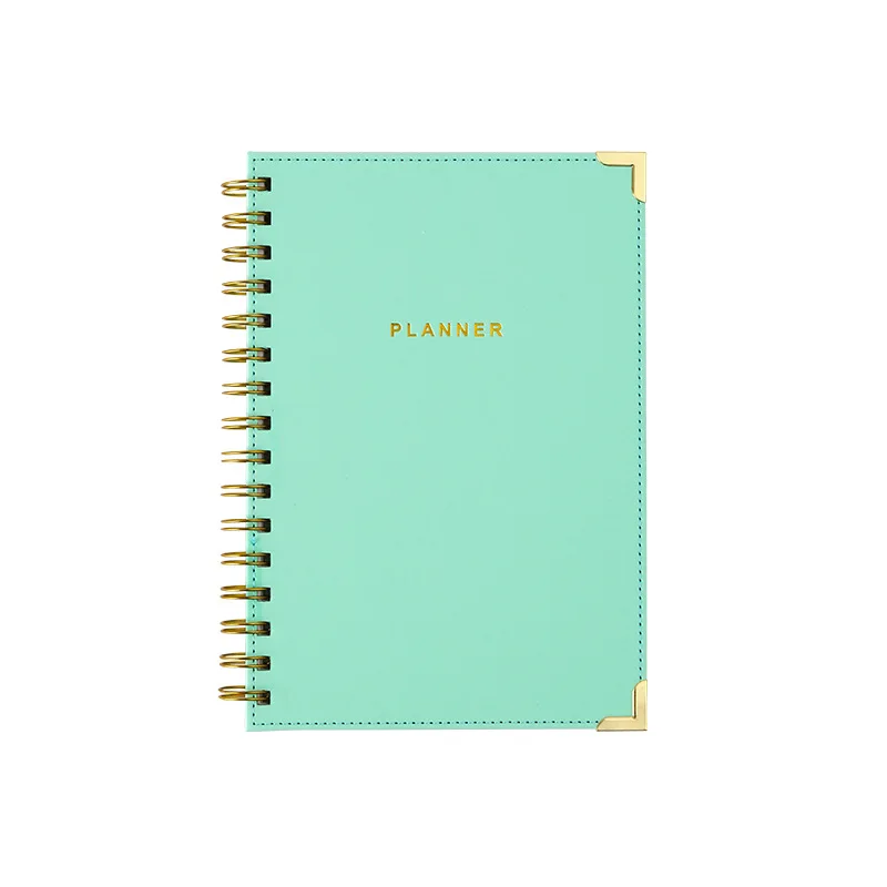 Custom Gold Coil Spiral Notebook Printing Paper A5 Notebook Daily Monthly Planner Agenda Leather Note book