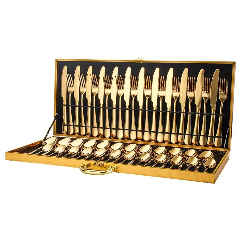 48Pcs Cutlery Set Gold Spoon And Fork Set Stainless Steel Flatware Set For Restaurant Hotel