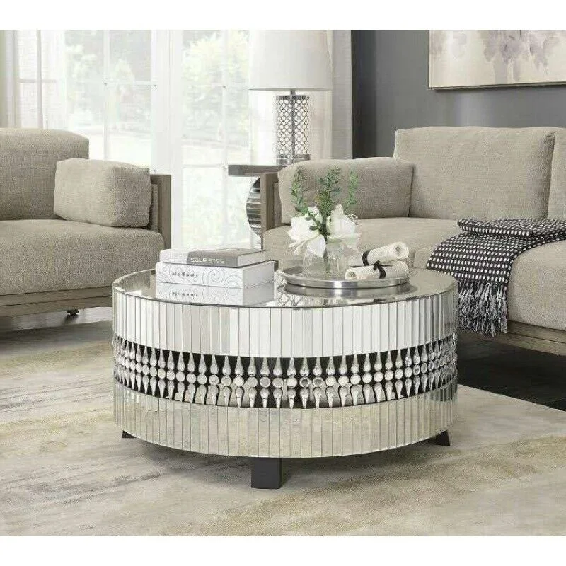 Luxury Modern home hotel round wall crystal mirror with console table for living room