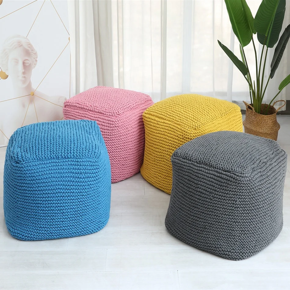 Colorful cube handmade knit beanbag chair bean bag ottoman stool