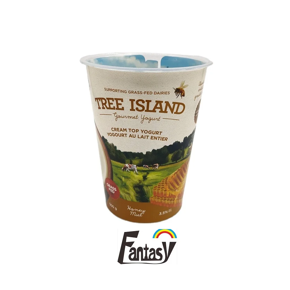 Custom Label High Quality Plastic Frozen Yogurt Cup Ice Cream Container with Plastic Spoon Lid