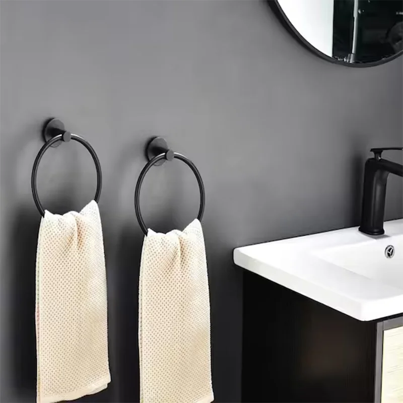 Customized New Product New Stainless Steel Bathroom Wall Mounted Towel Rack Holder Black Towel Ring