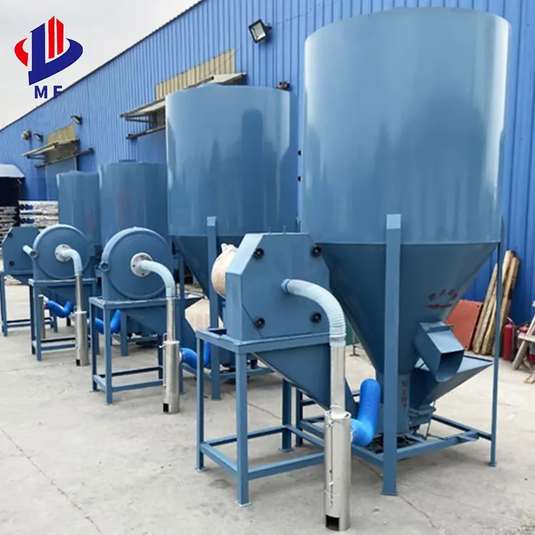 It is an integrated machine for crushing and mixing, and the best-selling agricultural vertical feed grinder is a feed mixer