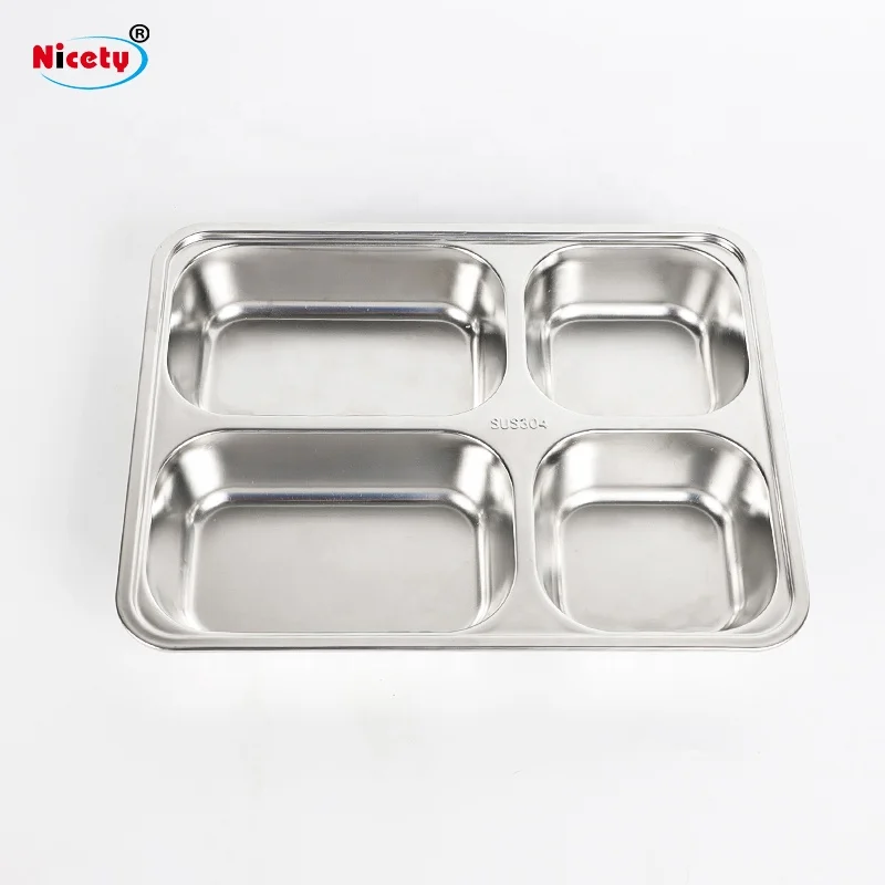 Nicety Stainless Steel 6 Compartment Lunch Plates School Canteen Site Food Tray Wholesale Grid Plate Dinner Plate for Student