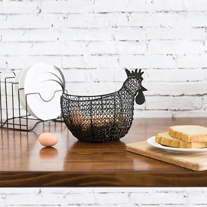 
Custom black wire rooster shaped egg storage basket Easter egg basket gifts 