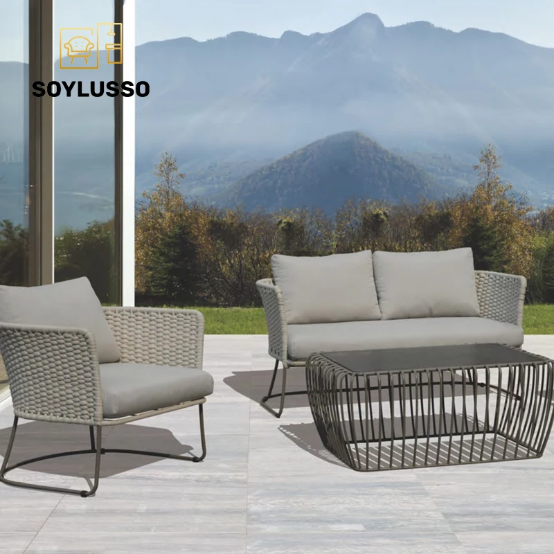 French Italian industrial style designer soft seat comfortable living outdoor garden sofa chair set furniture for coffee