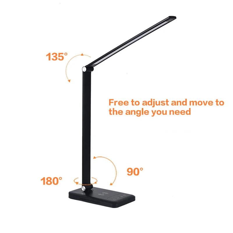 2023 Newest Multifunctional LED Desk Lamp with Wireless Charger 5w 5 Brightness Levels Office Lamp with Adapter
