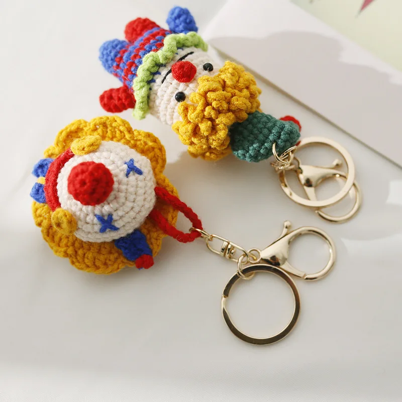 Cute knitted woll doll clown key chains Amigurumi keychain Handwoven keyrings Hand Made crochet clown keychain crochet keychain