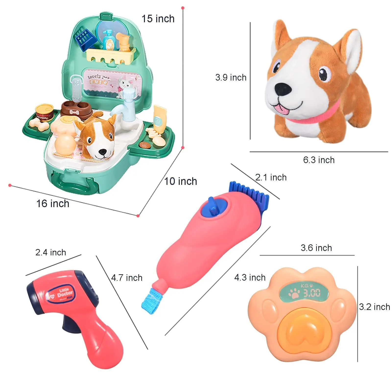 Children Pretend Play Toys with Pet Kids Role Play Pet Care Feeding Game Portable Backpack, Dog Toys Pet Vet Play set for Kids