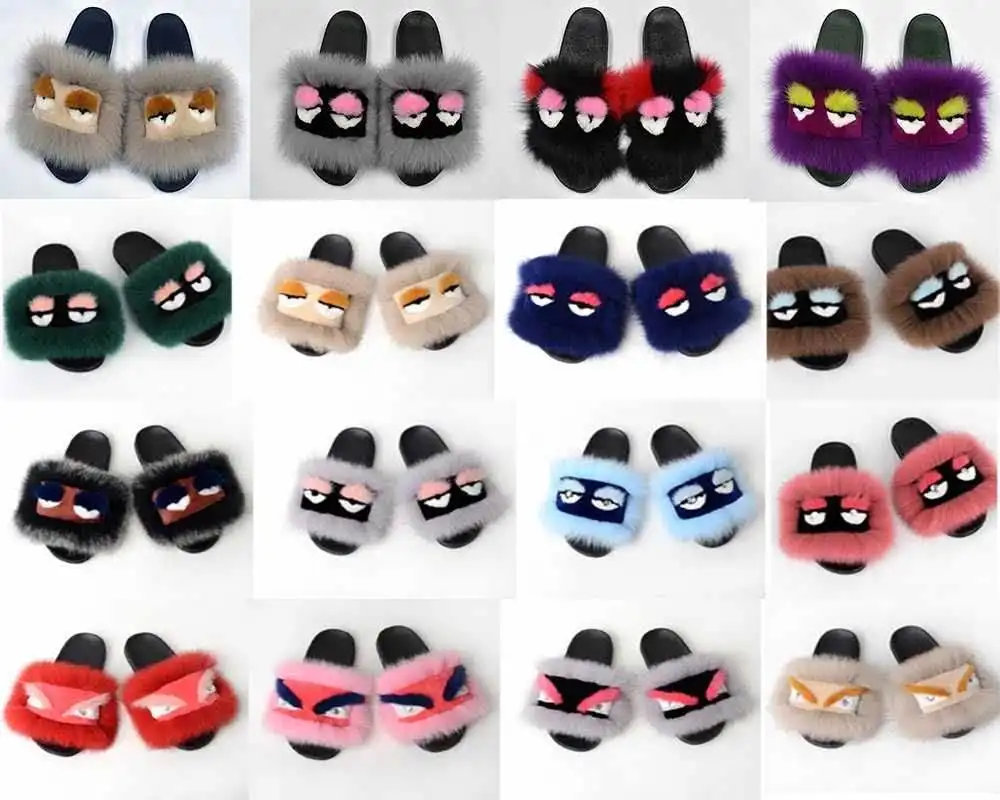 Custom Lady Fluffy Furry Fur Slipper Open Toe Black Pink Indoor Bedroom House Mink Faux Fur Slide Slipper