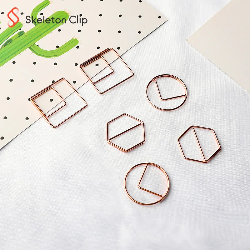 Newstyle Rose gold Geometry Square hexagon metal clip Office Paper Binding