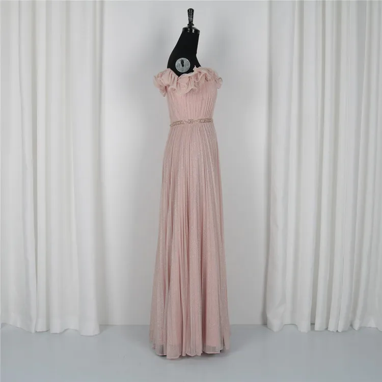 
Modern Fashion Shinning Floor-Length Pink Evening Dancing Dress Simple Chiffon Prom Dress For Ladies 