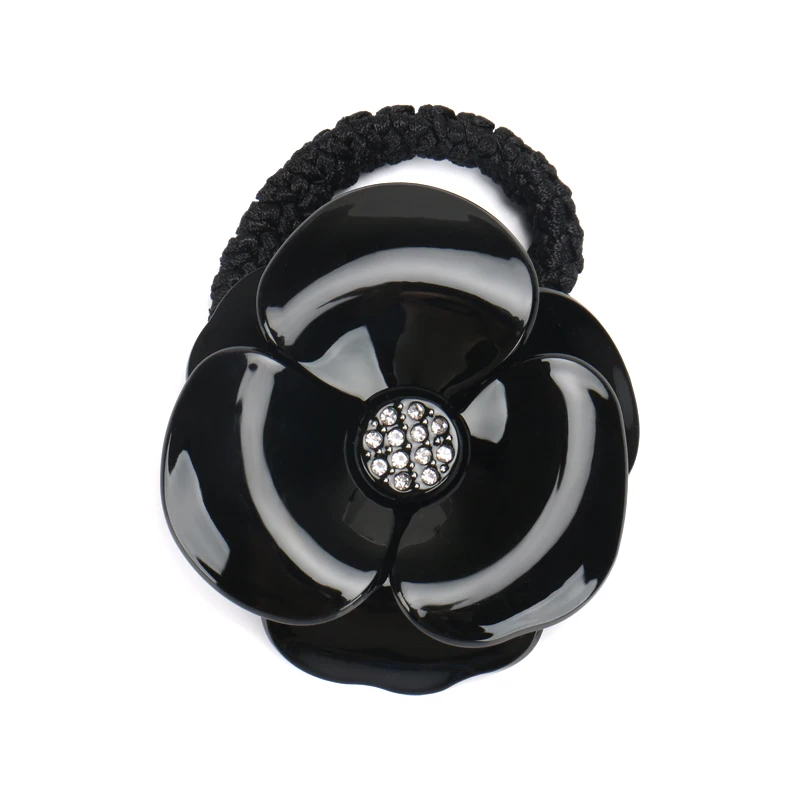 Fashion Camellia Design Elastic Hair Band Multicolor Camellia Hair Ties Acetate Rhinestone Rubber Band for Women