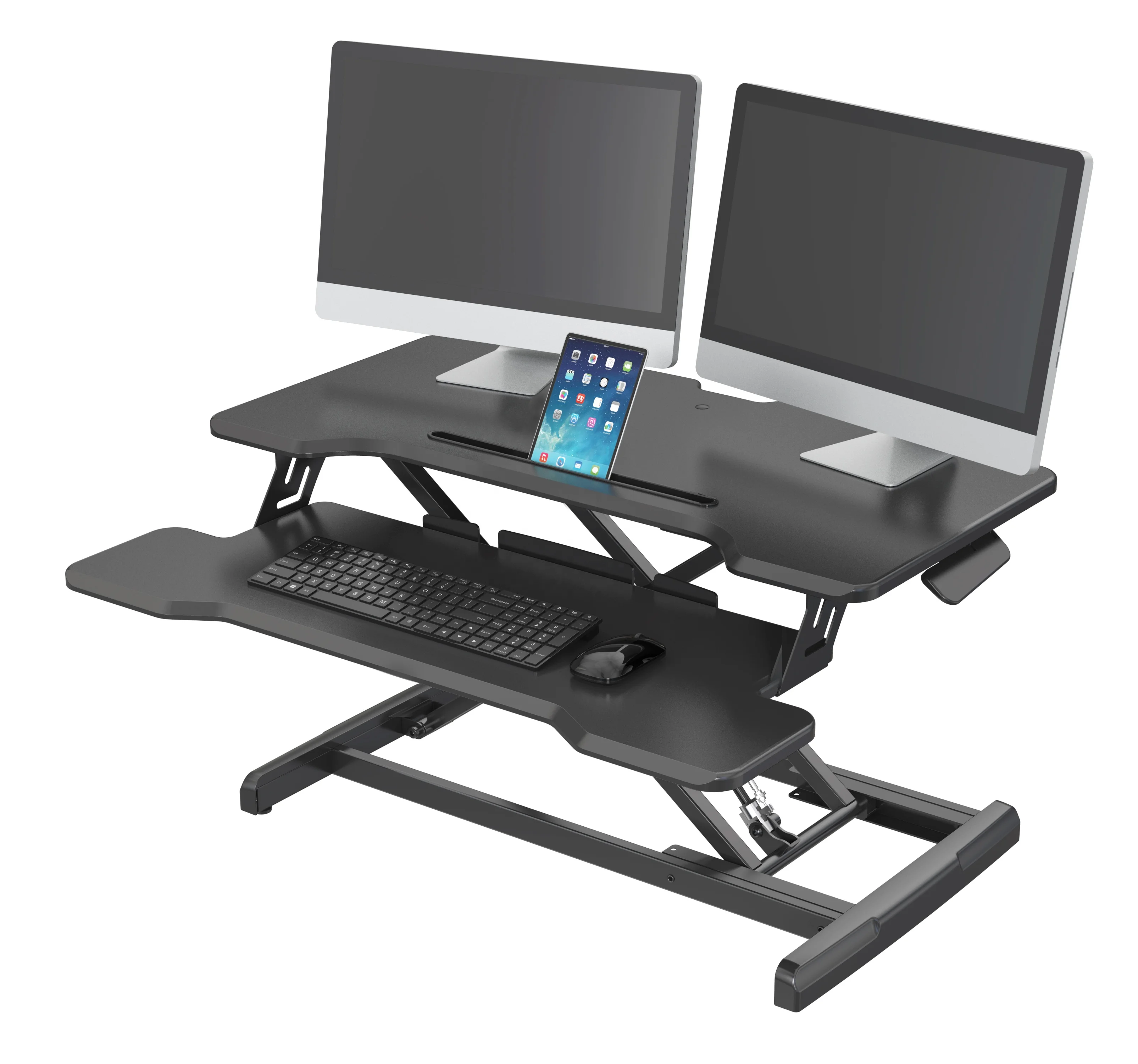 V-образные крепления эргономичный Настольный преобразователь sit to stand с лотком для клавиатуры и слотом хранения