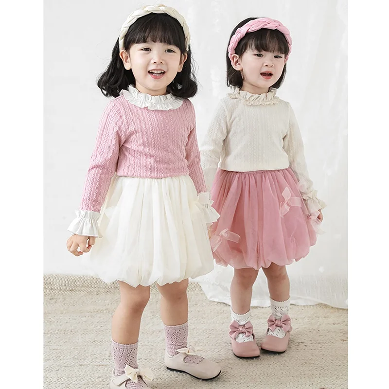 New Arrivals Spring Baby Girls Skirts Elastic Waist Mesh Tulle Skirt With Bow Princess Puffy Tutu Skirts