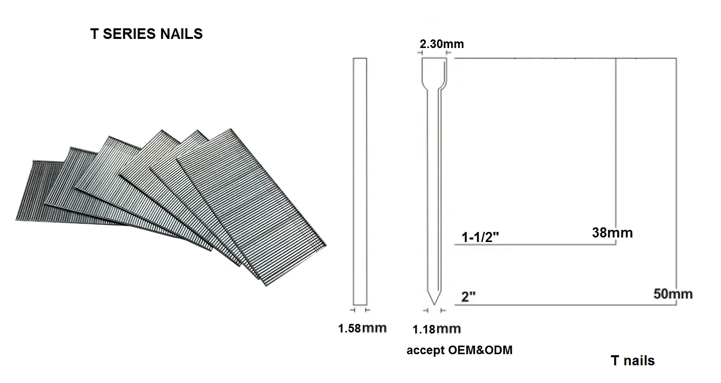 Wide Cast Iron Silver Upholstery Galvanized Decorated Straight Sofa 16 Gauge T38 T50 Gun Nails Brad T Nails for Nail Gun