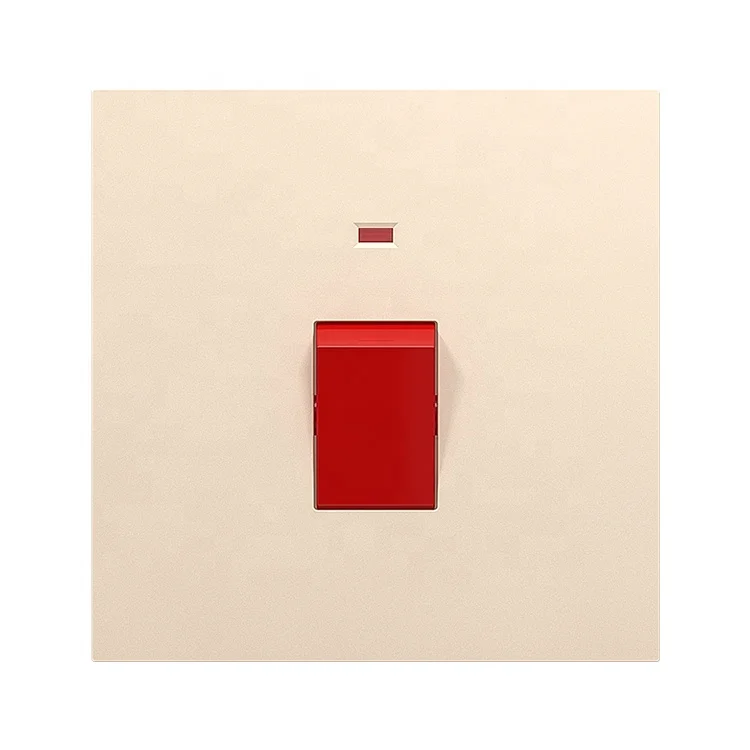 
Songri R2 Series Push Switch Gold Plate and Red Button 45A 1 Gang 1Way Square UK Electric Light Wall Switch 
