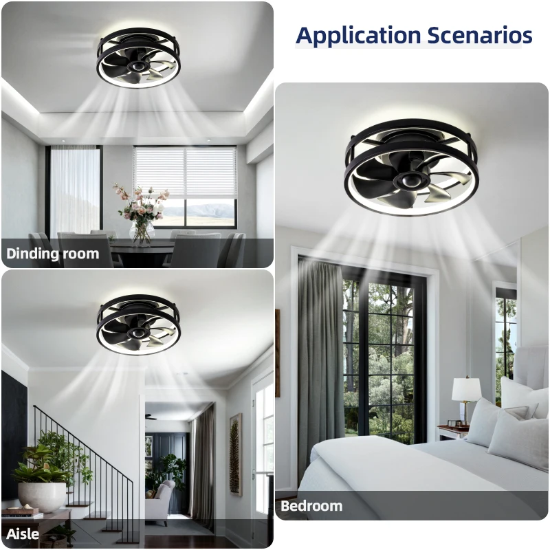 Modern Nordic 6 Speed Ceiling Fan with Light Remote Control 5 Blades Bedroom Living Room Black Quiet Led Ceiling Fan